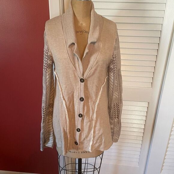 Free People Sweaters - FREE PEOPLE | cream color patchwork raw hem colorblock cardigan S